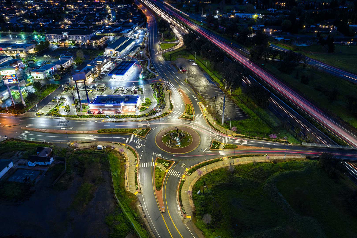 Drone photo by Tom Rennie of roundabout in Galt, California